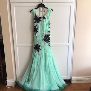 Mint Green Dress with Black and Silver Floral DesignCompetitionDress